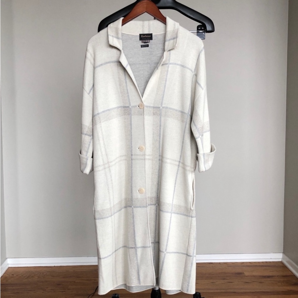 Barbour Merino Long Plaid Summer Tartan Cardigan Sweater